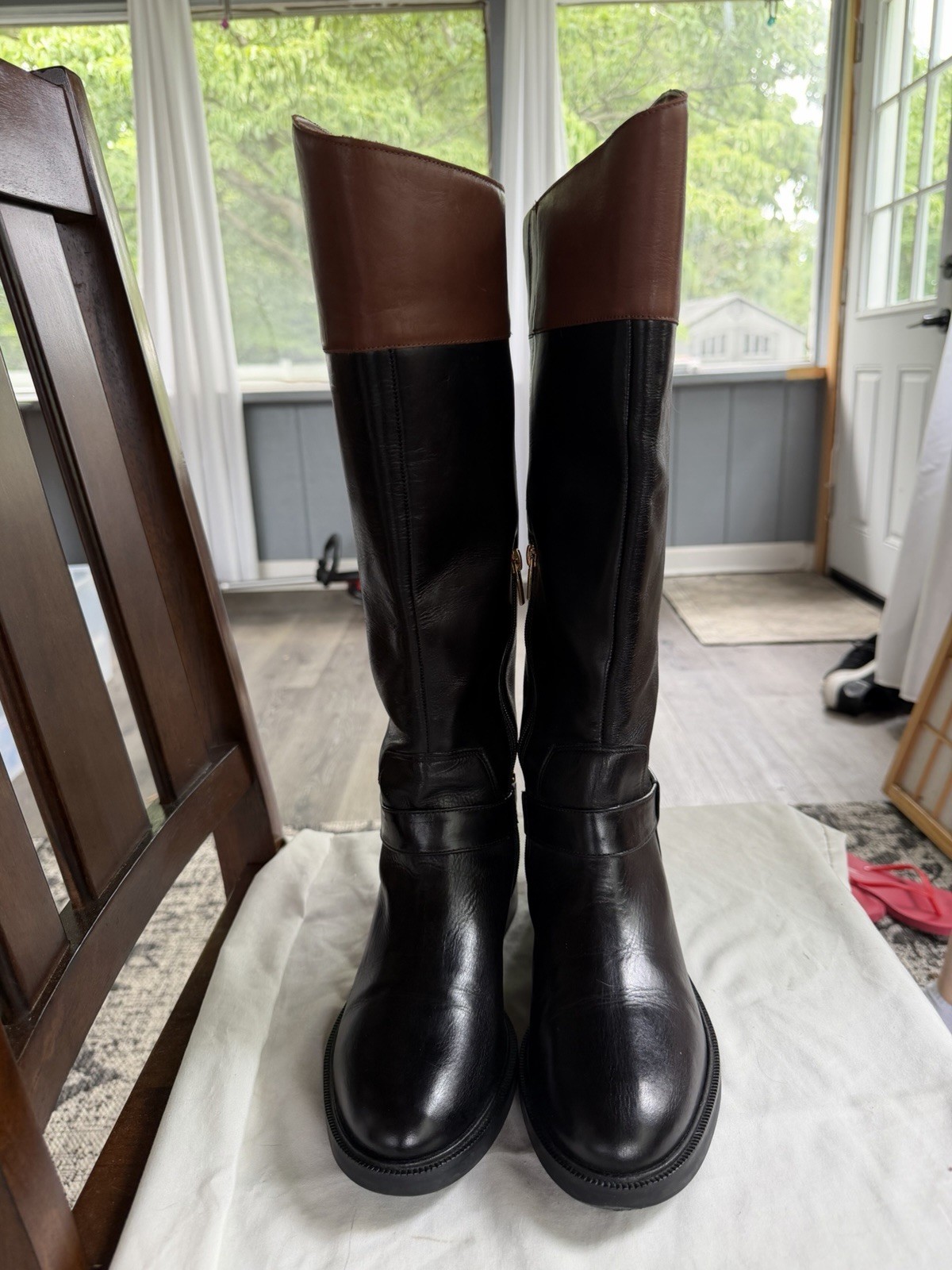 Vince Camuto Amanyir Women’s Knee High Riding Boot Leather Black/Brown US 9M