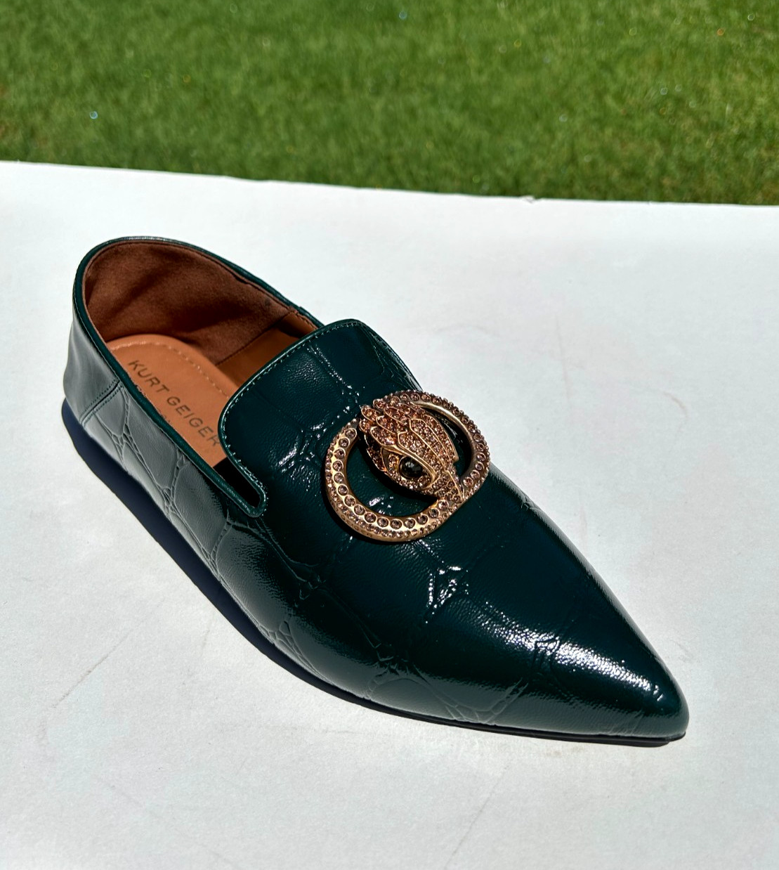 Kurt Geiger London Chelsea Point Flats 10 EU 41 Green Snake Leather w/Eagle NEW