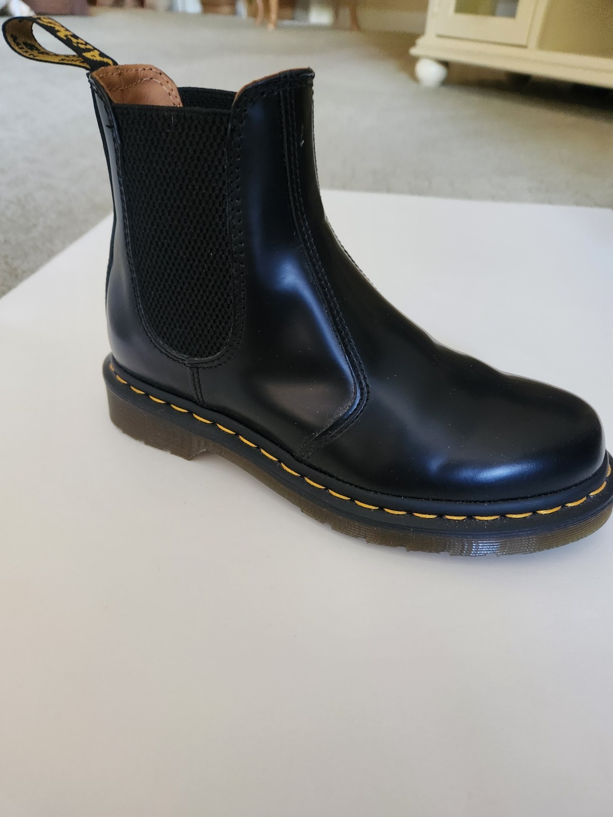 Doc Martens 2976 Yellow Stitch Smooth Leather Chelsea Slip on Boots US 5 Women