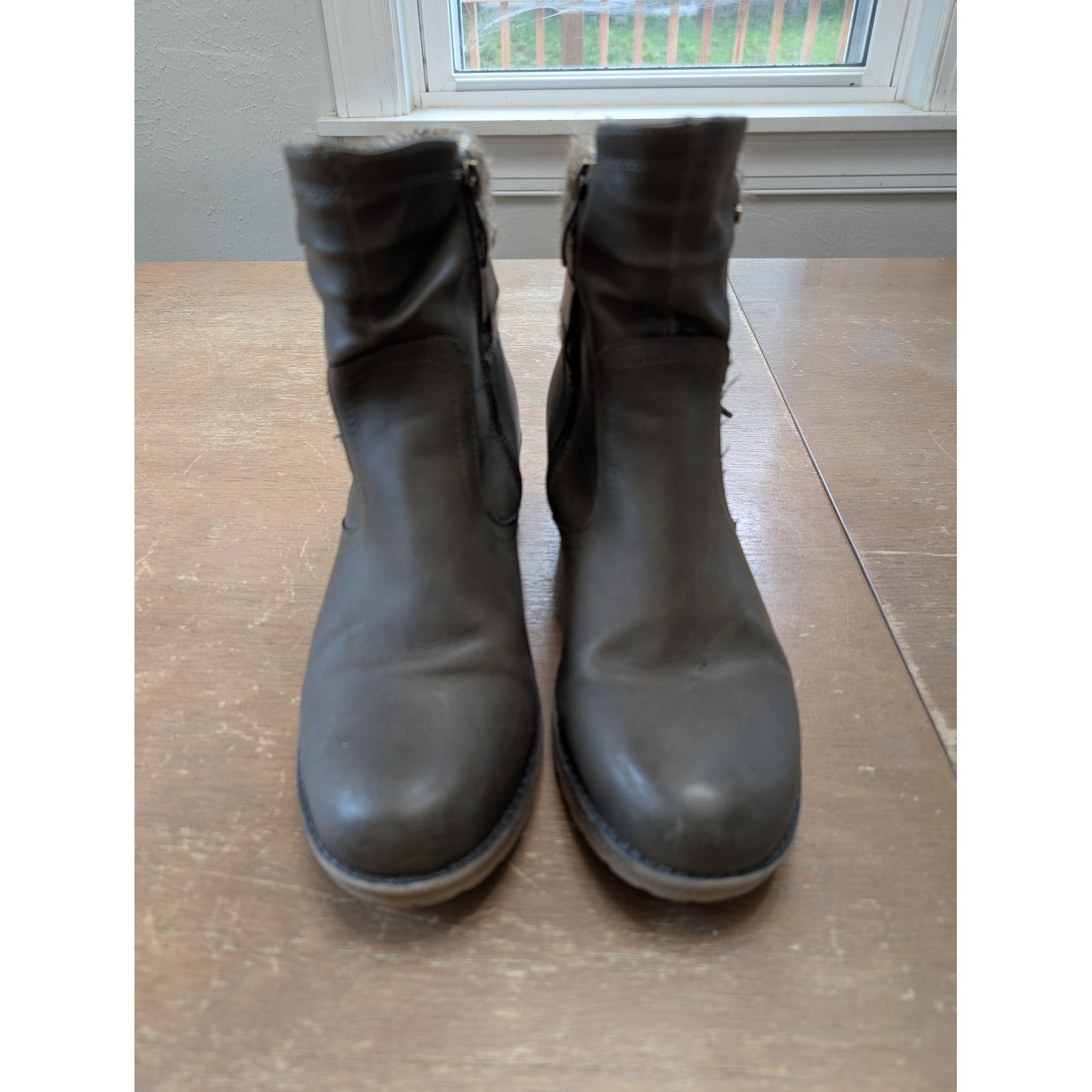 spring Step Womens Faux Leather Ankle Boots Knit Sweater Cuff Block Heel 39