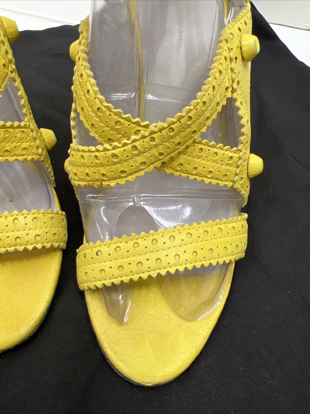Balenciaga 40 Wedge Sandals Mules Gladiator Caged Pump Booties Yellow City Studs