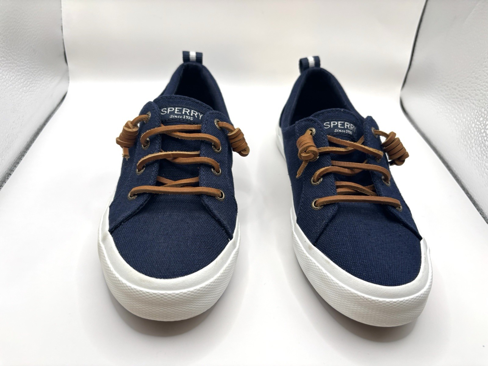 Sperry Crest Vibe Navy Linen Slip-On Barrel-Tied Lacing Women’s Sneakers Sz 6