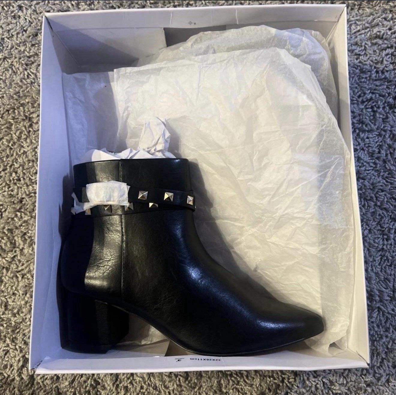 The Drop Jessi Black Studded Ankle Bootie Pointed Toe Faux Leather US 7.5