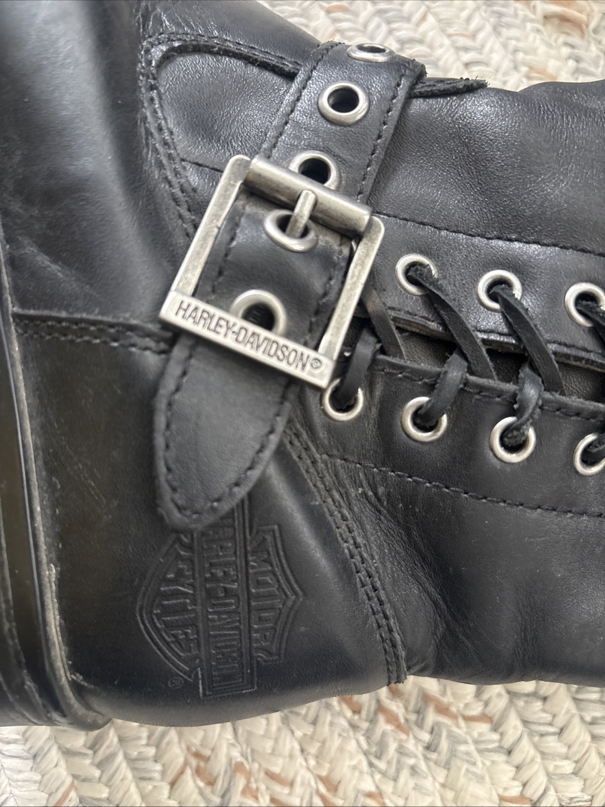 Harley-Davidson Women’s Black Leather Biker Boots Size 7 M #83771