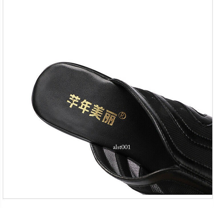 Women Block Heel Sandals Platform Backless Peep Toe Slip on Summer Mules Slides