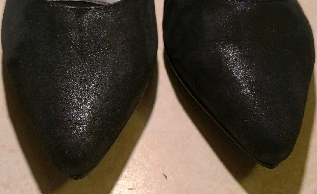 VANELi Classic Designer Shimmer Black Suede Pumps 1.75″ Chunky Heel Sz 7 N EUC