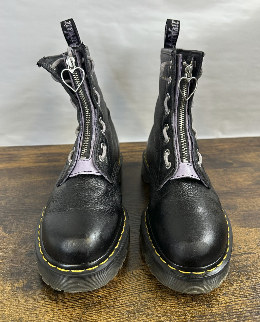 Dr Martens 1460 Zip Heart Black Purple Lace up Combat Boots Goth Punk Grunge 10