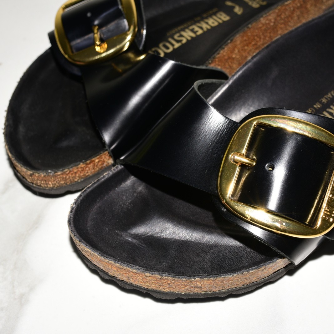 Birkenstock Madrid Shine Black Leather Big Buckle Women 38 N
