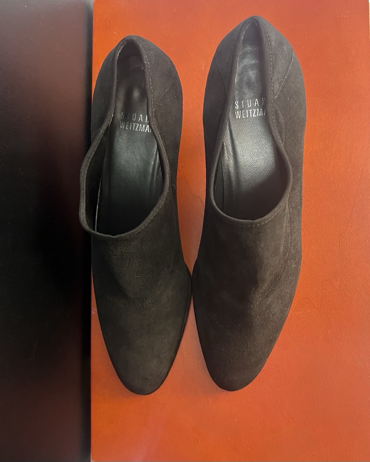 Stuart Weitzman Women’s Black Suede Square Toe Slip-On Pump Heels 8