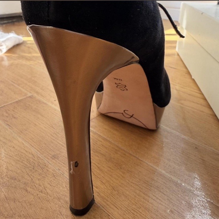 L.K. Bennett Black / Chrome Suede Platform Pumps Ankle Strap Mary Jane US 11 M
