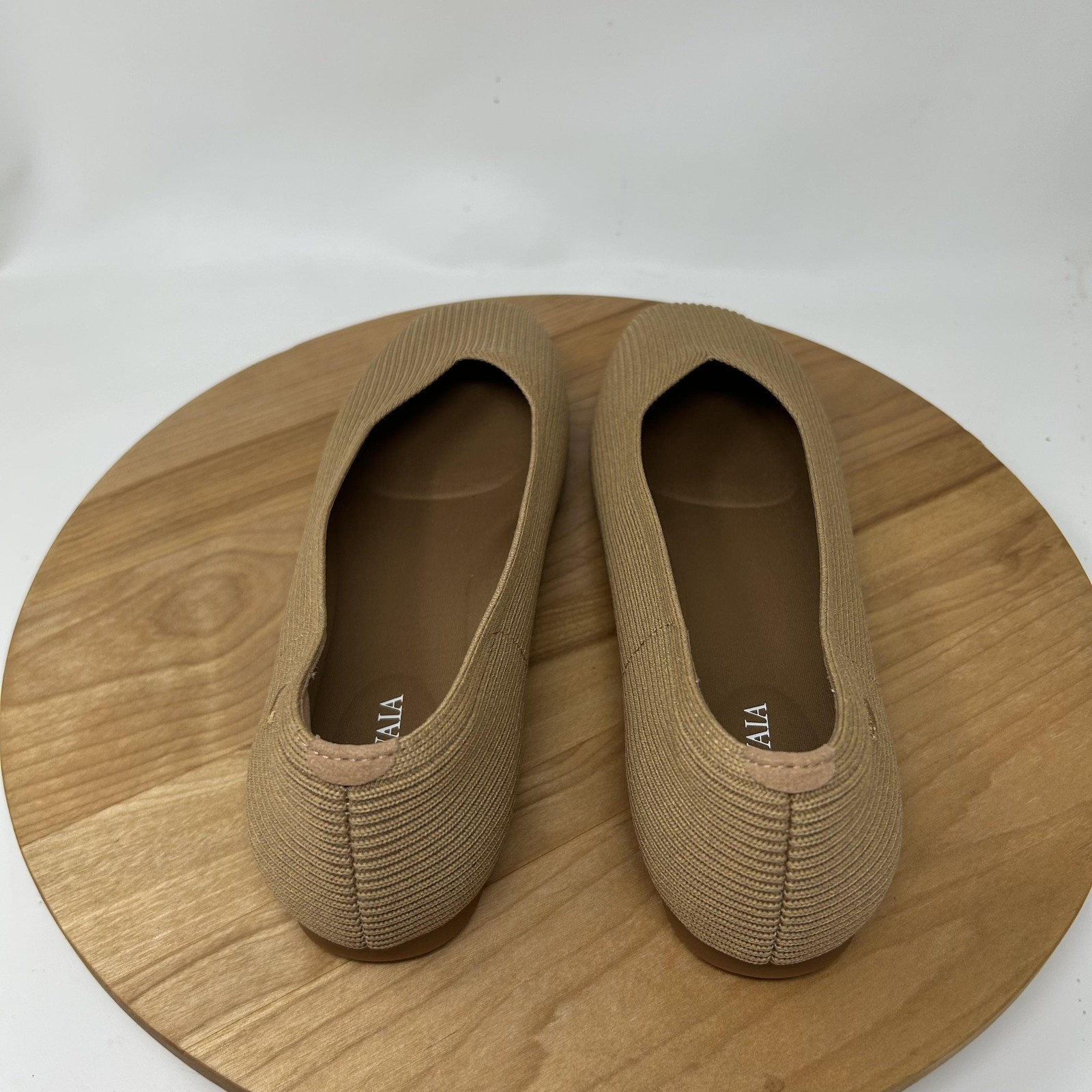 Vivaia Flats Womens 10.5 Margot 2.0 Square Toe V Cut Knit Beige Work Office Chic