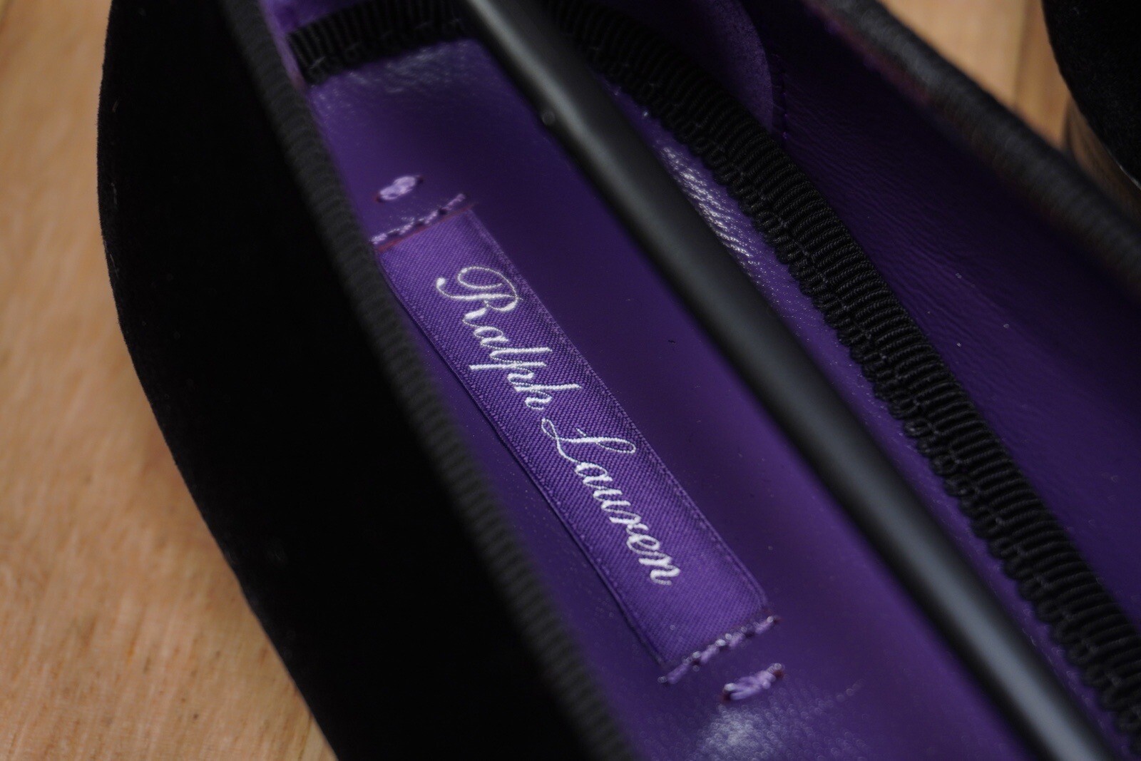 Ralph Lauren Purple Label Alonzo Deco Slipper Black Size 8B Velvet Brand New