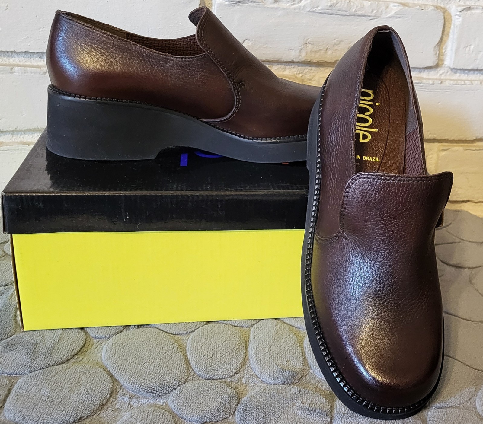 Nicole Women’s Brazilian Leather Brown Cognac Slip on Shoes Casual Workwear 7.5M