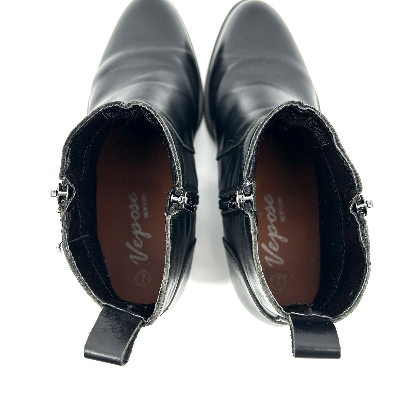 Vepose New York Black Ankle Boots Womens 7 Side Zip Stacked Heel Minimalist
