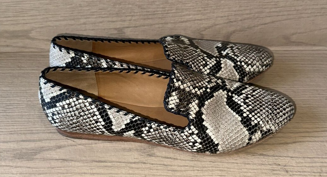 VERONICA BEARD SNAKE PRINT LEATHER SEMI ROUND TIP DETAIL CASUAL FLATS Sz 39.5M