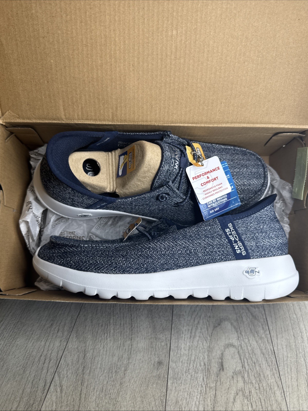 NEW Skechers Womens Slip-ins Go Walk Joy Fantasia Navy Sparkle 6.5 Loafer Style