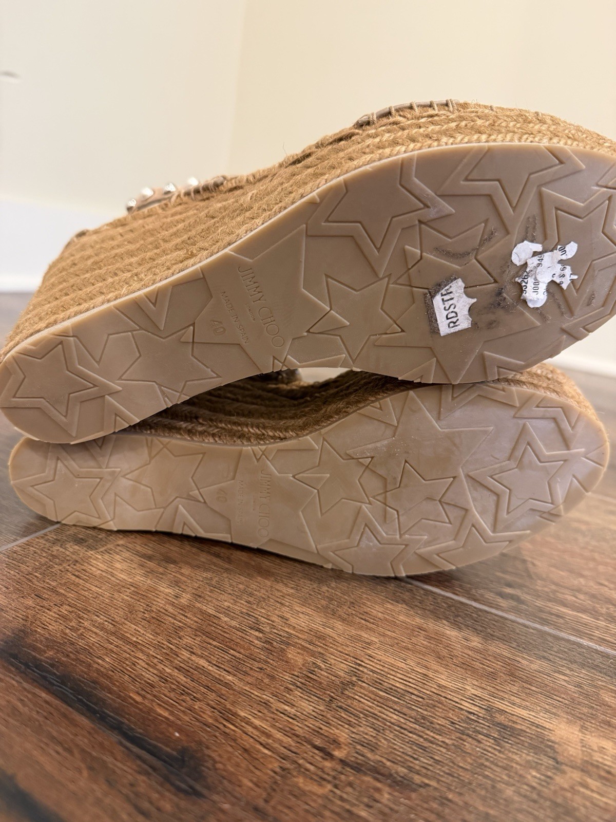 NEW! Jimmy Choo Women’s Suede Light Brown Pearl & Silver Studded Wedges Size 40