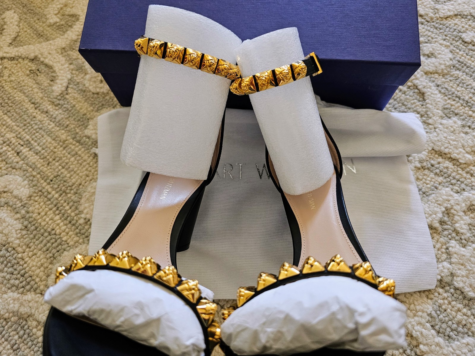 New with Box STUART WEITZMAN 75 Rose Marie Black Arizona Block Heel Sandals 7