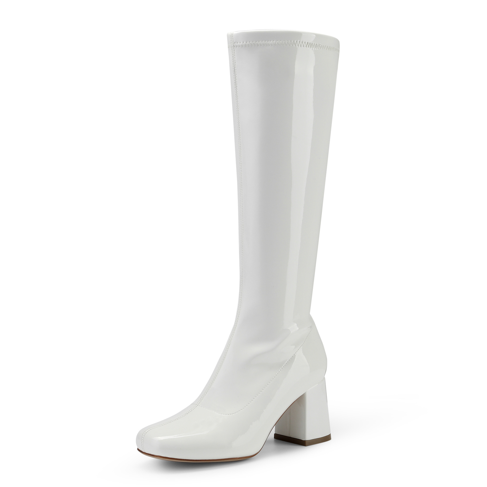 Women Gogo Boots Knee High Boots Chunky Block Heel Side Zipper Boots