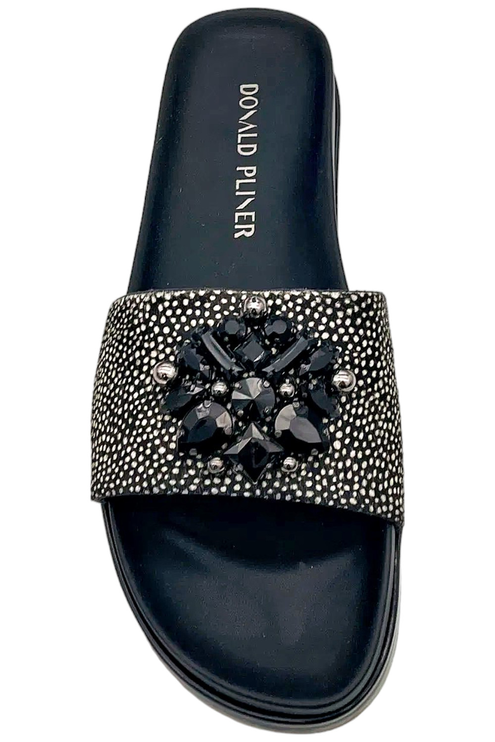 Donald Pliner Women’s Lia Calf Hair Embelished Slide Sandal Bone/Black