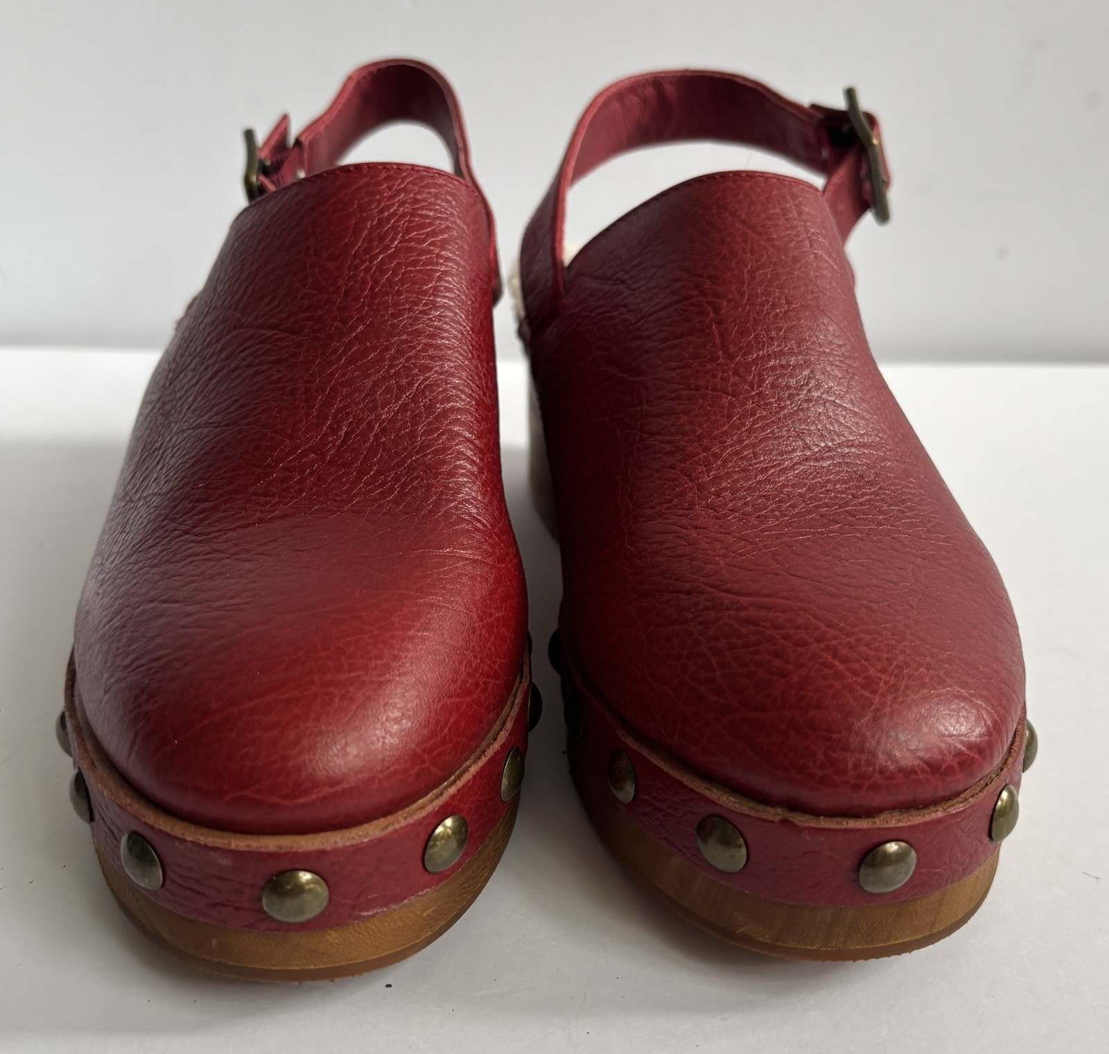 NEW Kelsi Dagger Brooklyn Red Leather Slingback Wood Clogs Women’s 8