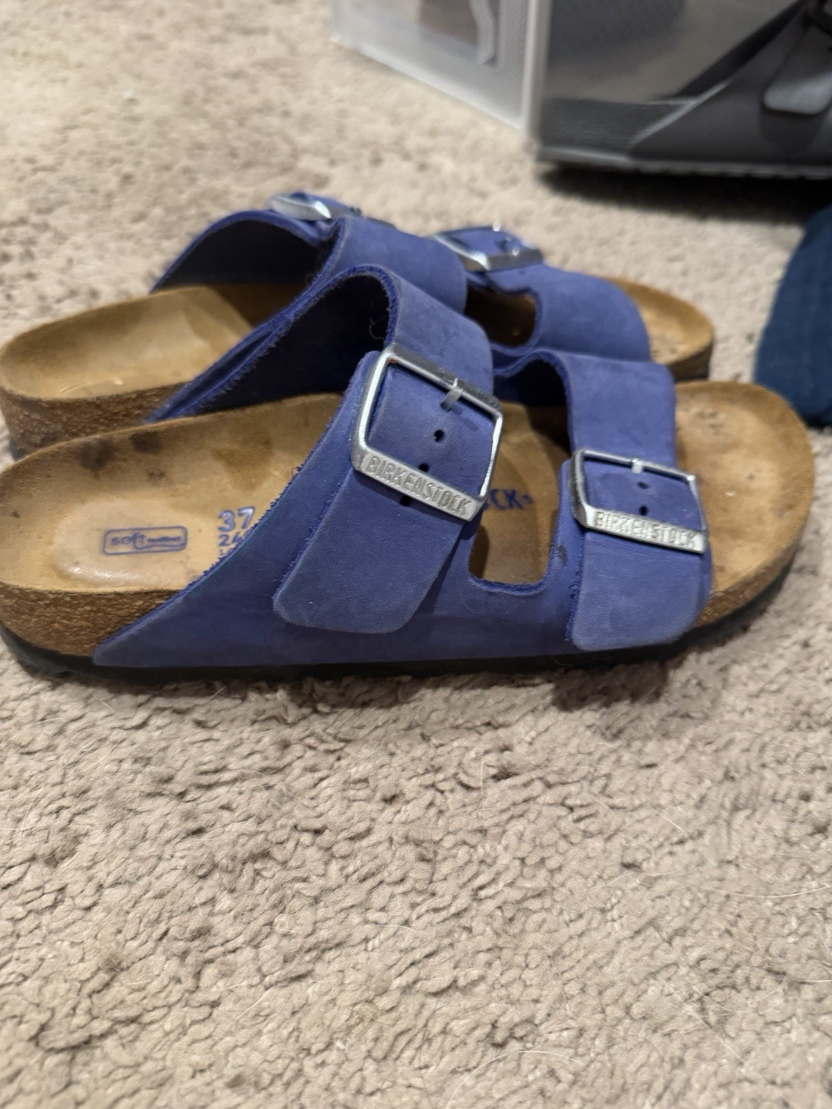 Birkenstock Blue Suede Slide Sandals Buckle Adjustable Strap EU37 US7 Narrow