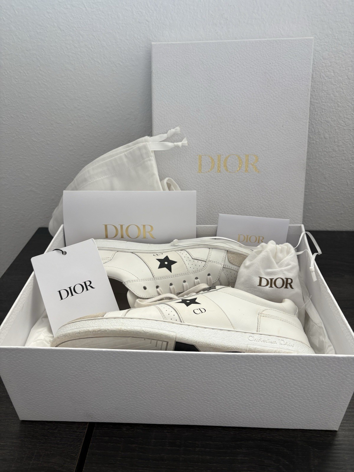Authentic Dior White/Black Low Top Lace-Up Logo Sneakers Casual Athletic