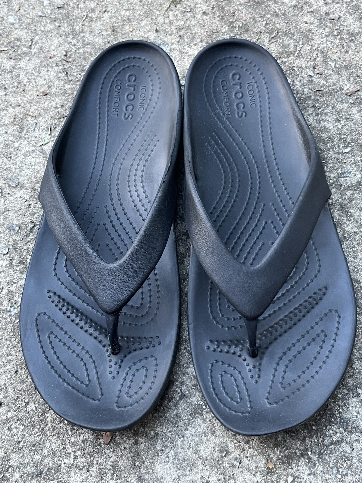 Women’s Crocs Iconic Comfort Kadee II black all-synthetic flip flops size 11