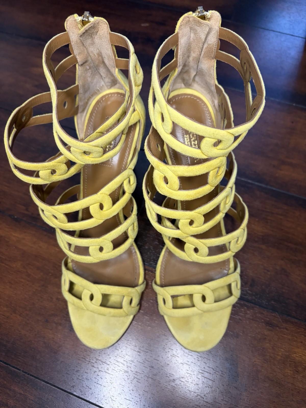 Aquazzura Firenze high heel cutout sandals Yellow Suede leather Size 42