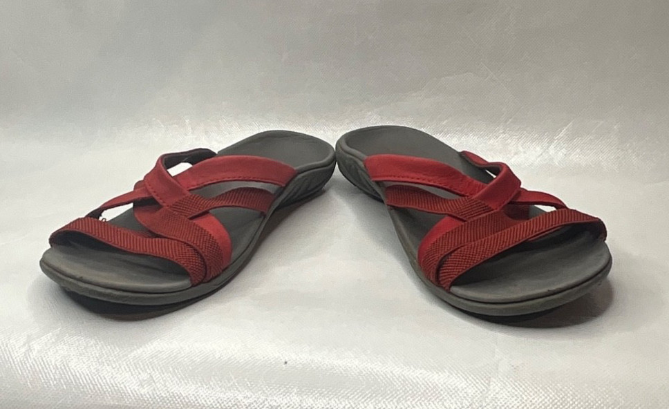 Spenco Womens Size 8 Red Strappy Slide Sandals Orthotic Comfort Casual