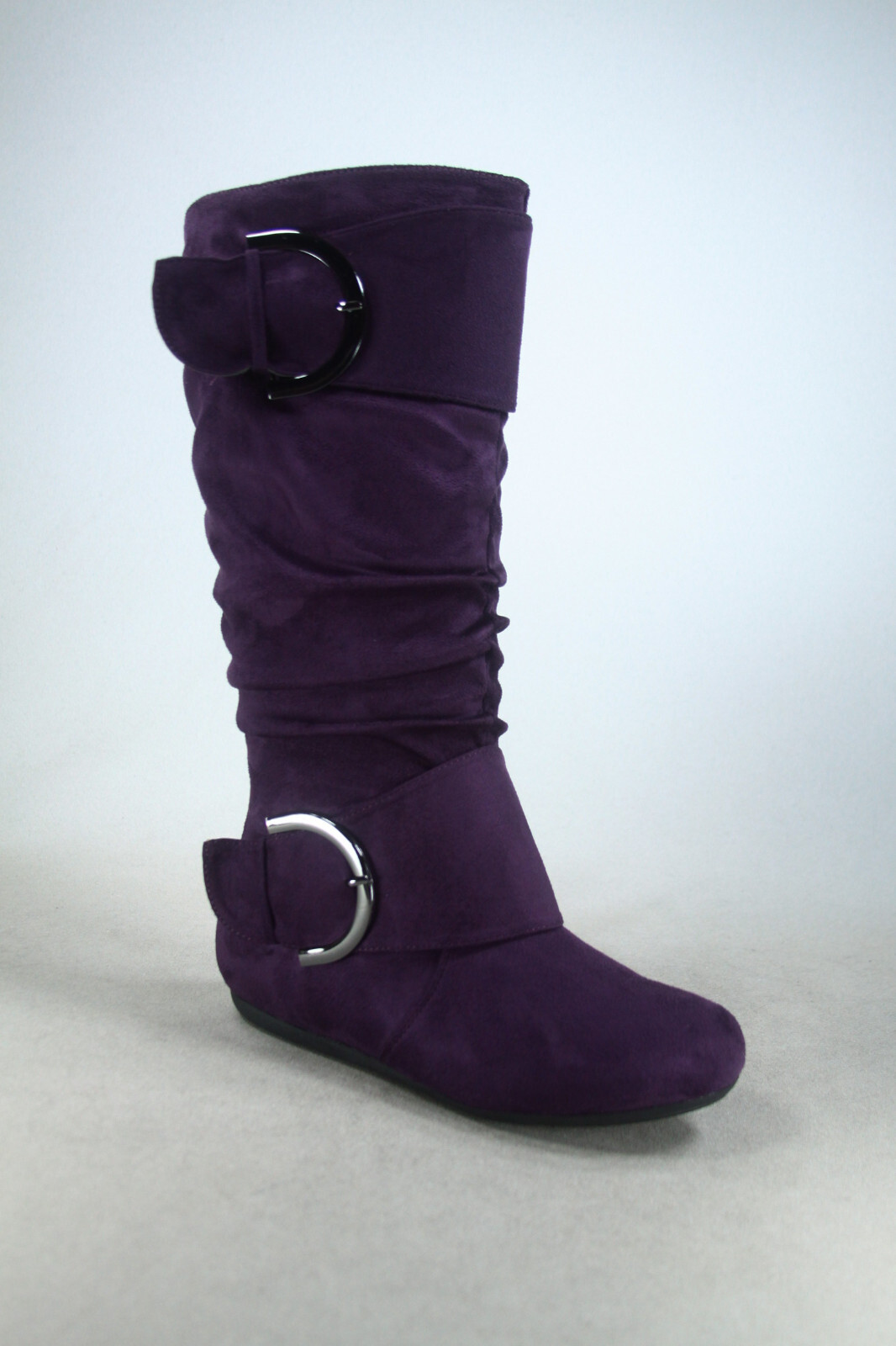 Women’s Flat Heel Buckle Side Zip Wide Calf Mid Calf Round Toe Boots Shoes NEW