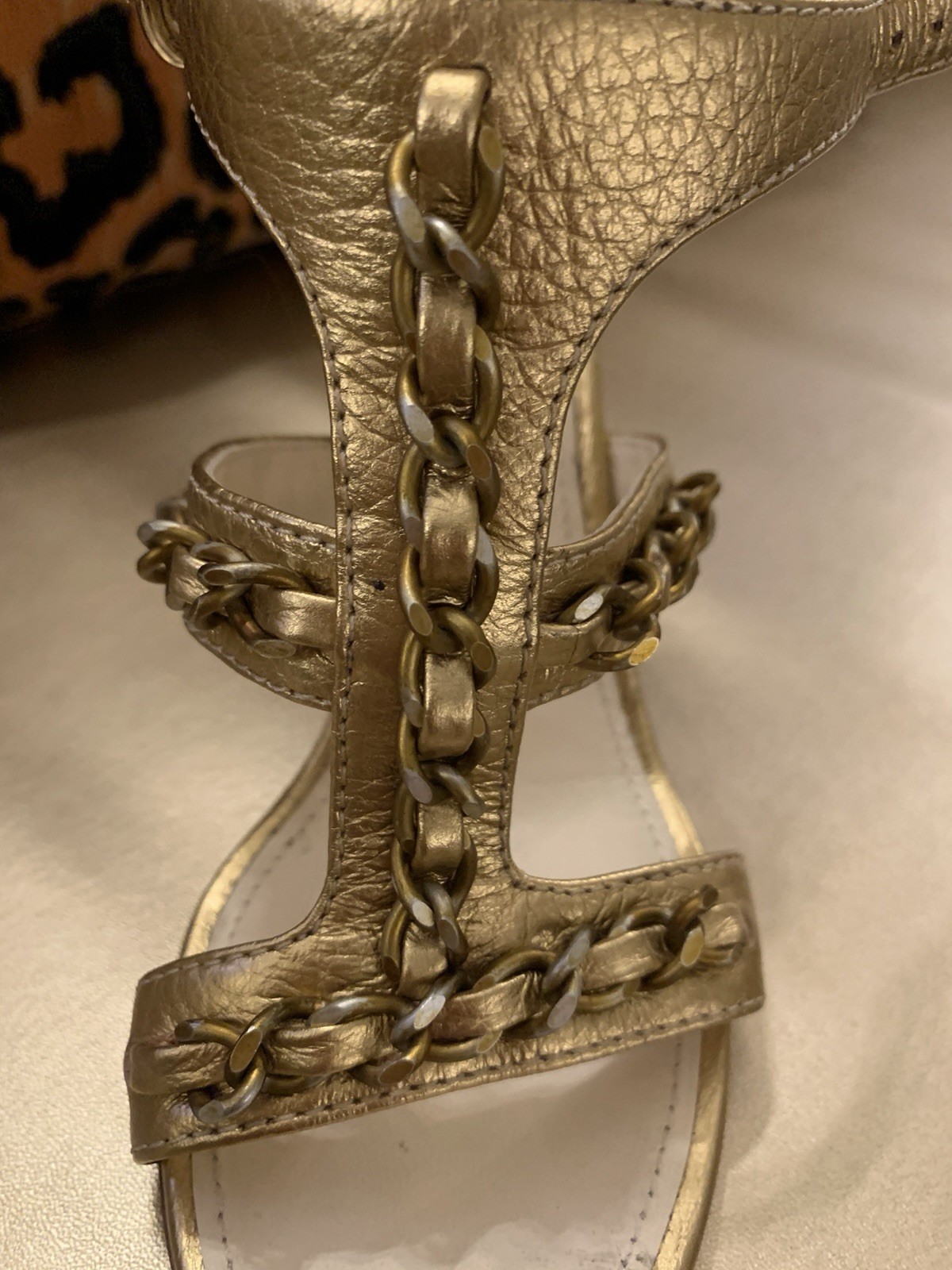 Vintage Chanel Gold Chain Block Heel Sandals