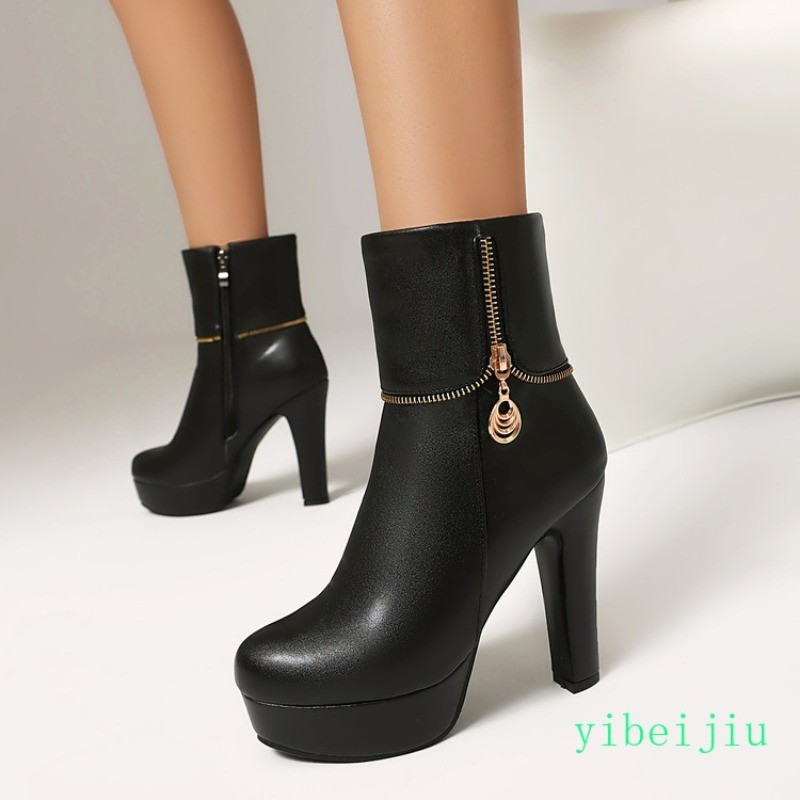 Womens Fall Winter High Heel Platform Ankle Boots Dress Side Zip Leather Casual