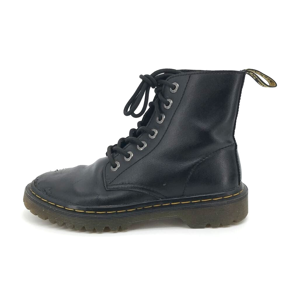Dr. Martens Luana Combat Boot Black Leather Pull Tab Ankle Lace Up Women US 5 36