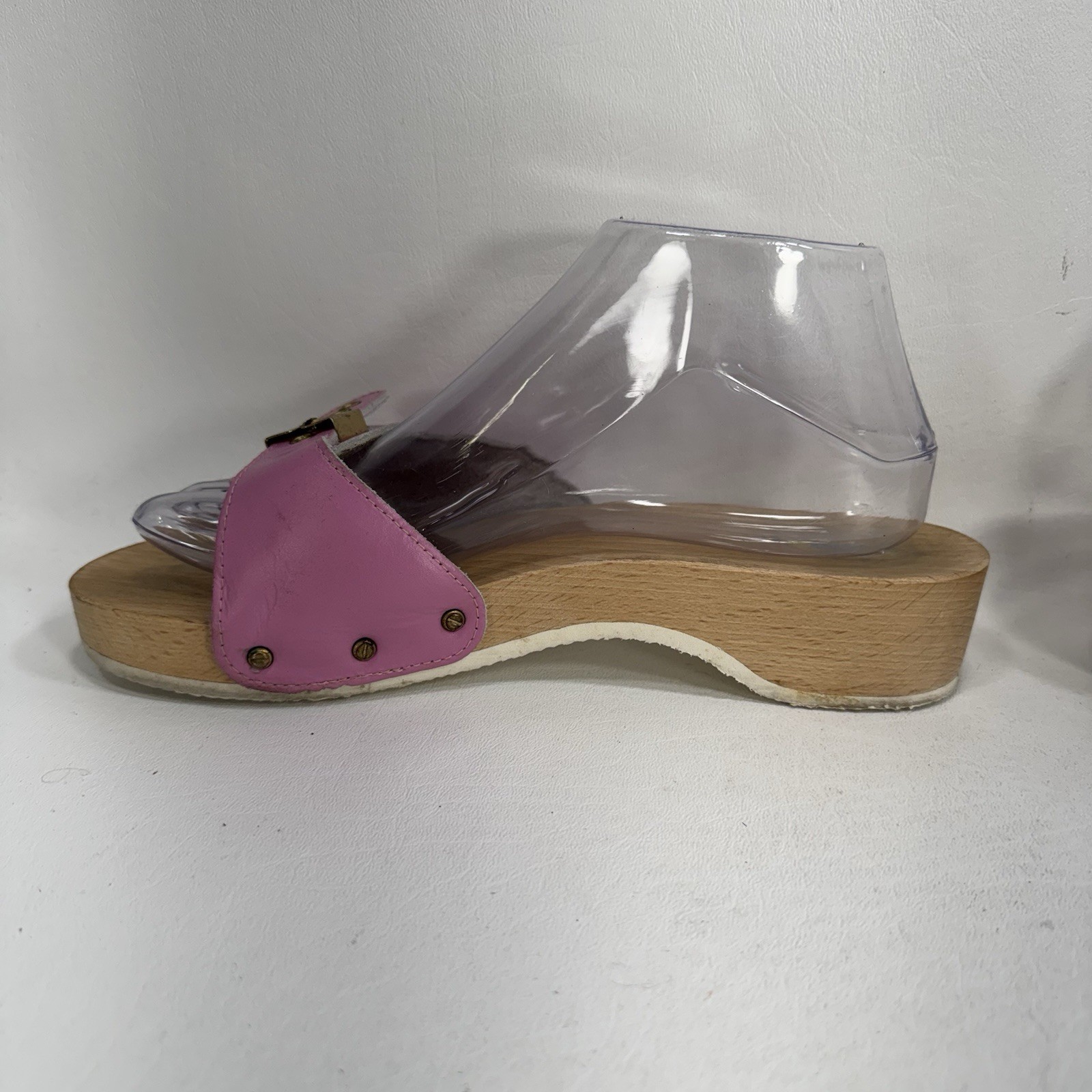 Dr. Scholl’s The Original Wooden Sandals Slides Pink Leather Size 7 Italy