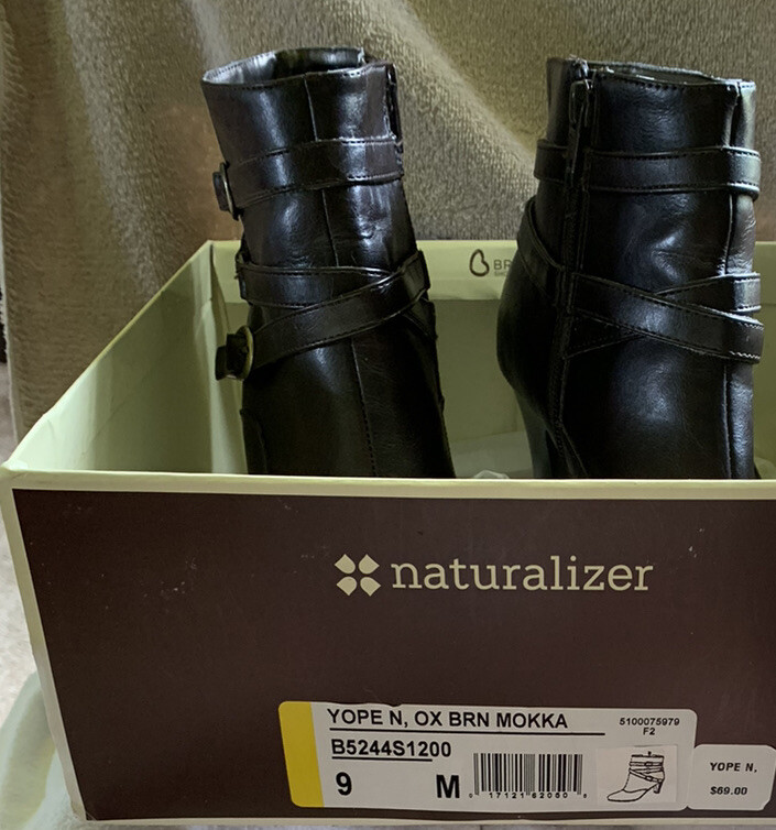 Naturalizer Yope N Brown Mokka Ankle Booties Side Zipper Straps Buckle 9M