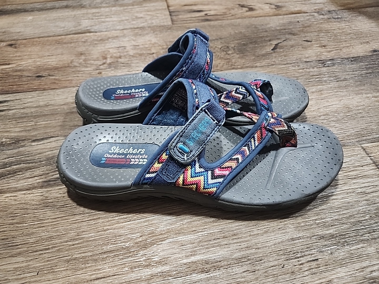 Skechers Outdoor Lifestyle Lot of 2 Beige Orange Blue Mesh Slide Sandals Women 8