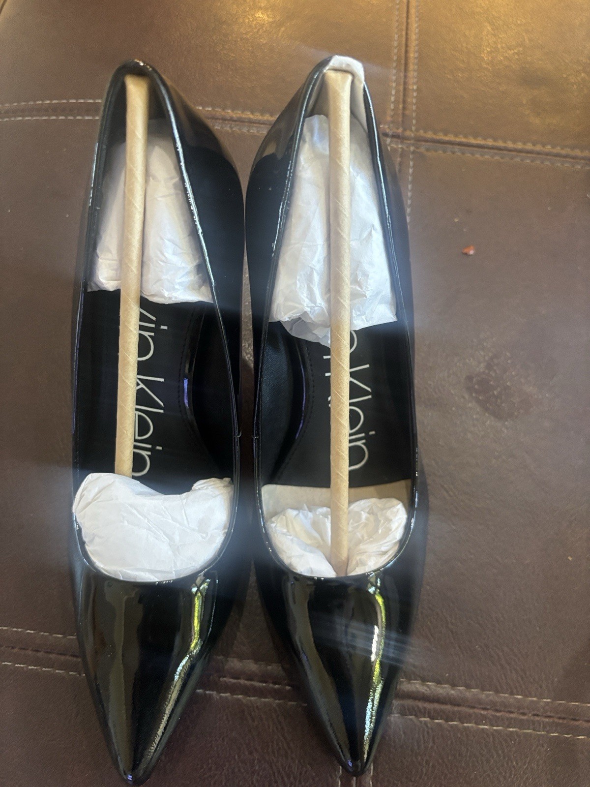 Calvin Klein Black Patent Leather Pointed Toe Stiletto Pumps US 5 M