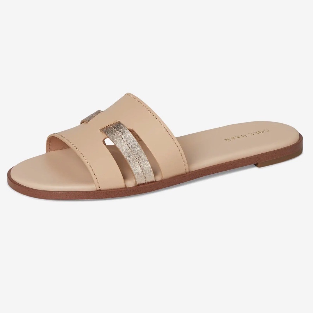 Cole Haan Flynn Porcelain Rose Gold Leather Slotted Slide Sandals New!