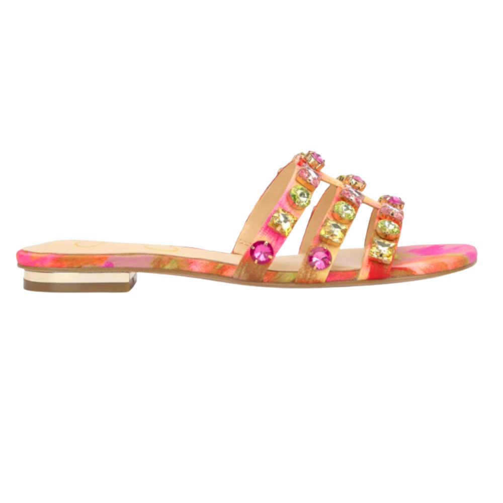 Jessica Simpson Women’s Detta Rhinestone Slip On Sandals Pink Red Combo 7.5 -NEW