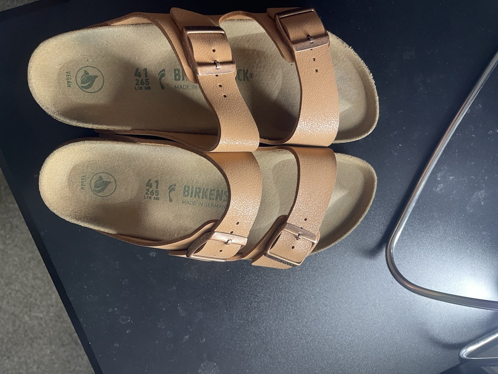Birkenstock Women’s Brown Vegan 2-Strap Buckle Slide Sandals EU 41 US 10