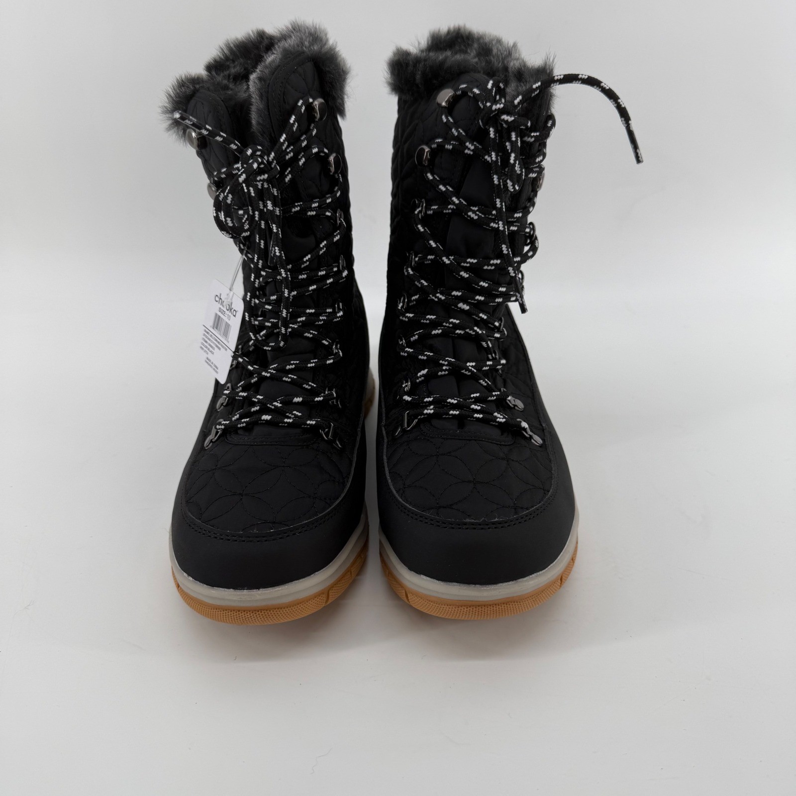 Chooka Belltown Mid Faux Fur Black Winter Snow Boots Insulated Womens 9 NEW