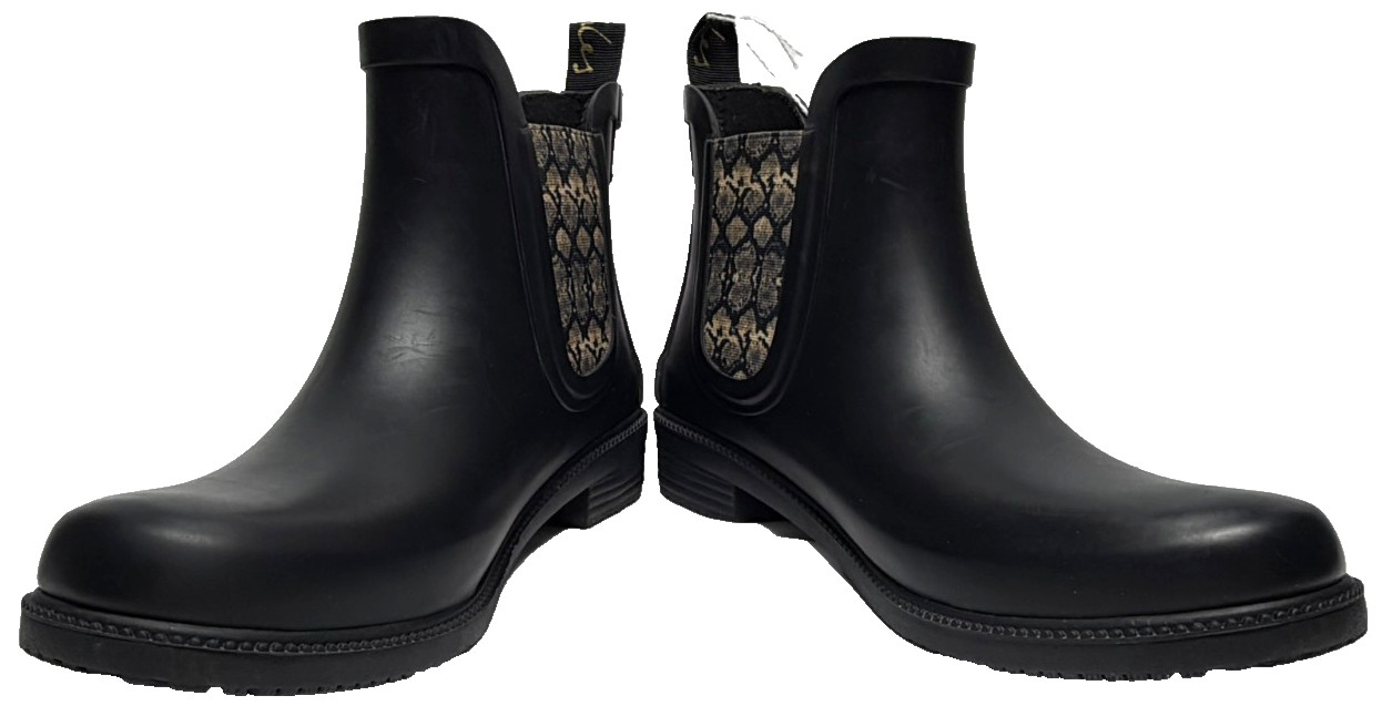 Joules Rutland rubber ankle rain Boots in black with a snakeskin pattern size 6