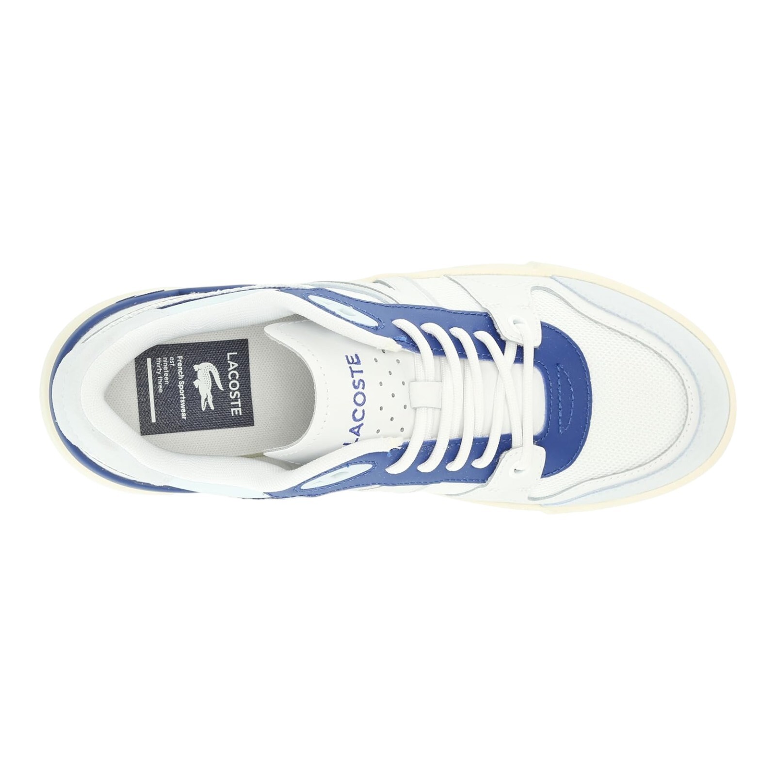 Lacoste Women’s L002 EVO Sneaker, White/Blue, L002-EVO-WHTBLU