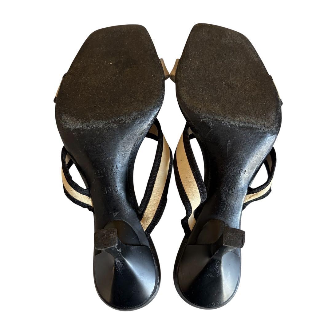 GUCCI Vintage Leather Mules Size 34C 21cm Black Beige Italy