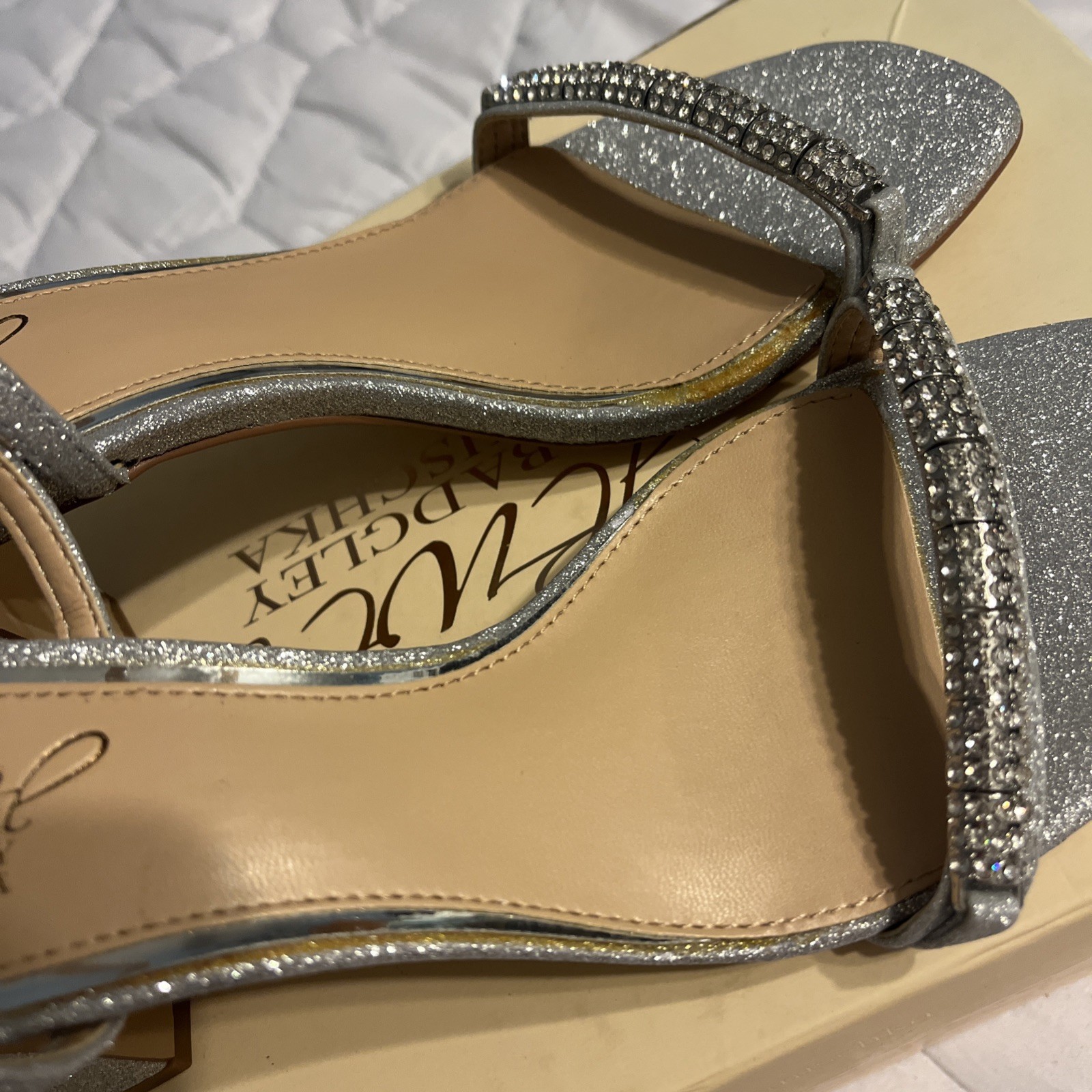 JEWEL BADGLEY MISCHKA Women’s Charlee Embellished Glitter Block Heel Sandals