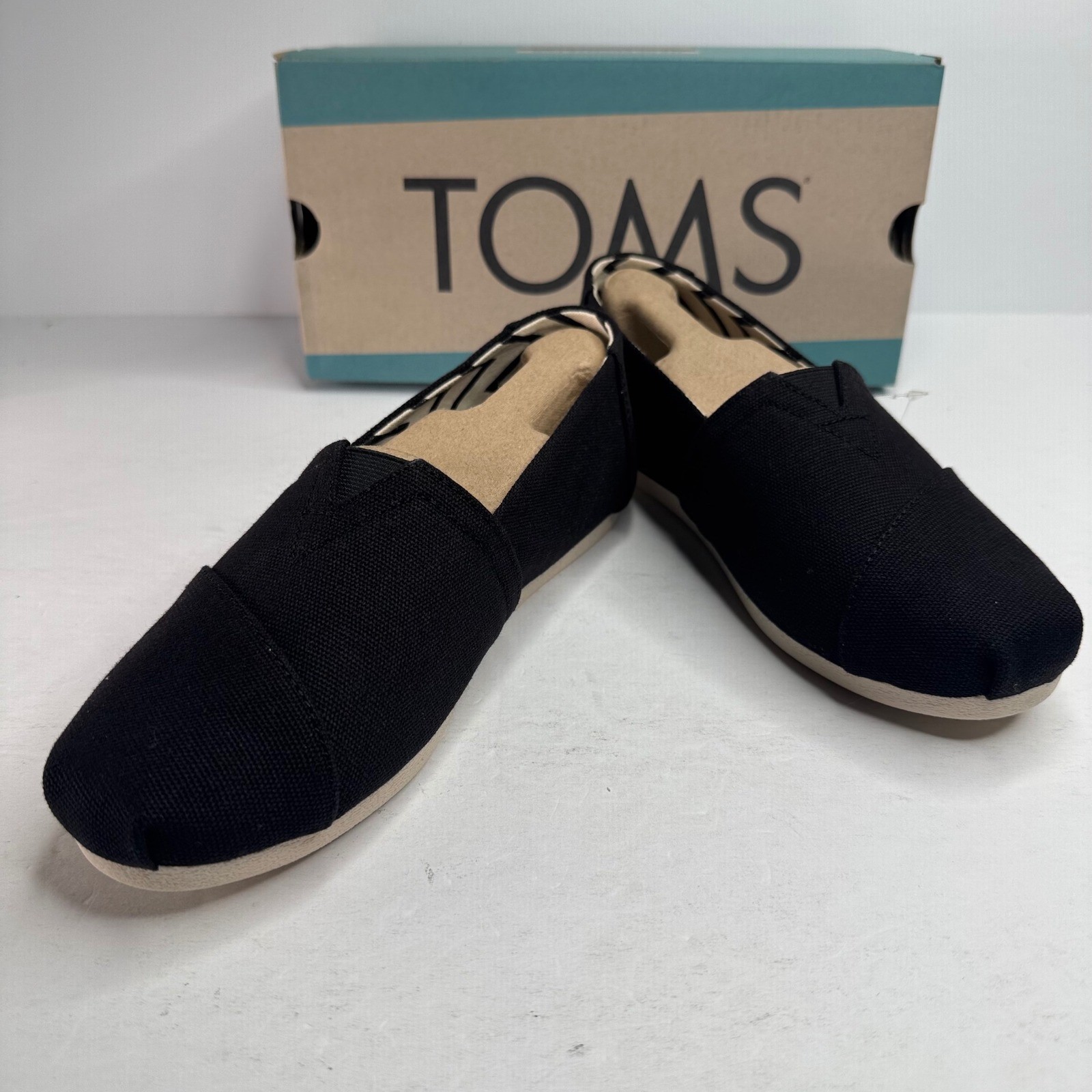 TOMS Alpargata Black Recycled Cotton Canvas Slip On Flats Womens 6 10017732