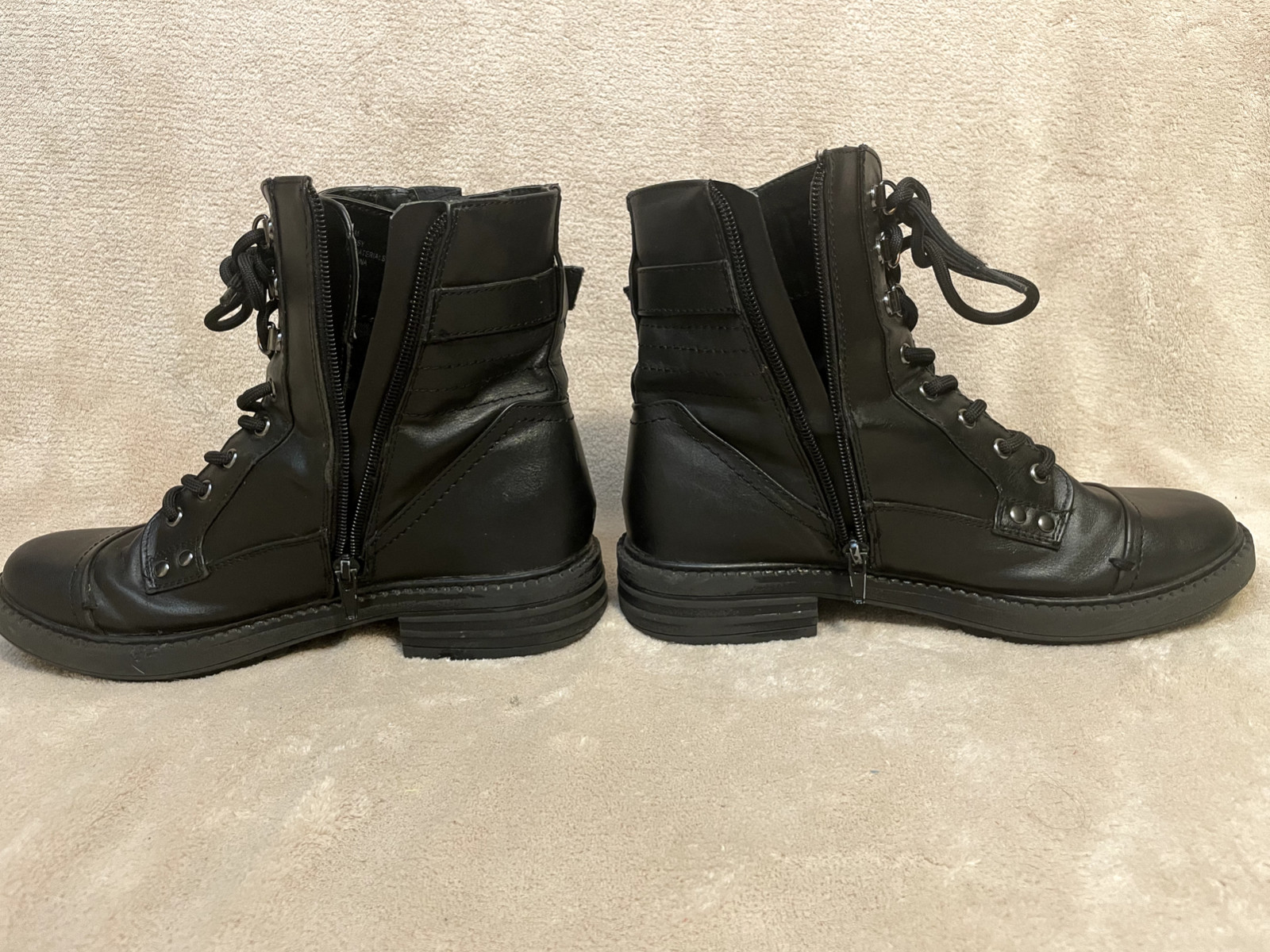 GBG Los Angeles Combat-Style Ankle Black Boots Size 7.5 M Zipper Buckle Lace-Up