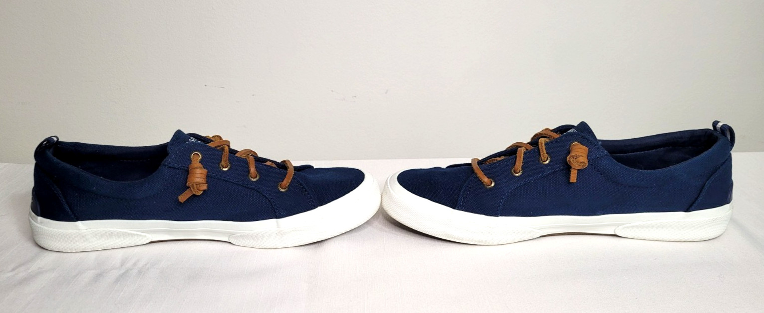 Sperry Women’s Boat Shoes Navy Canvas Leather Laces Non Slip 9.5