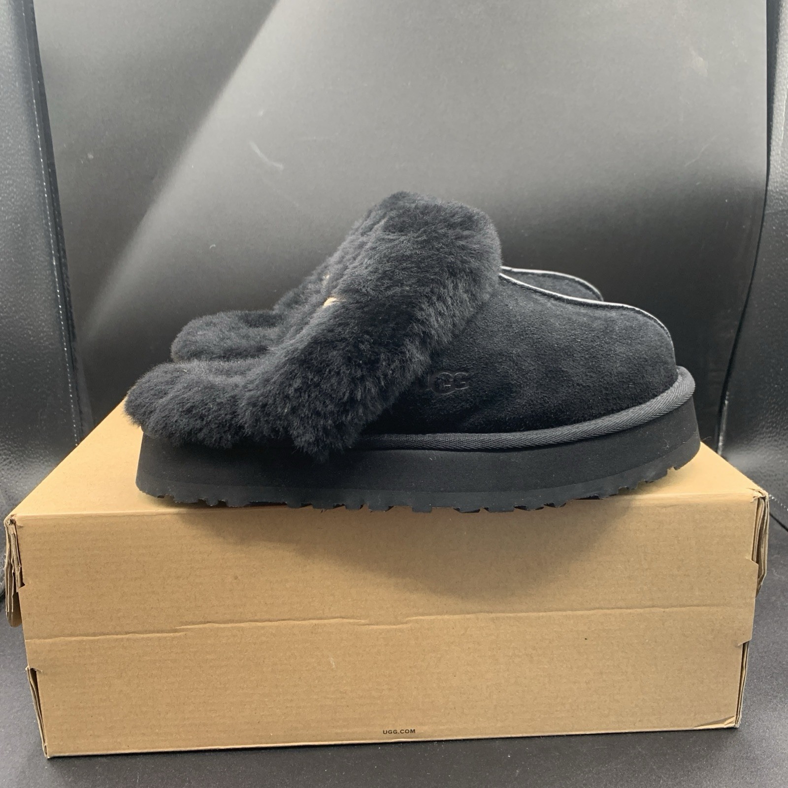 PICK SIZE – UGG Women’s Black Disquette Suede Platform Slippers